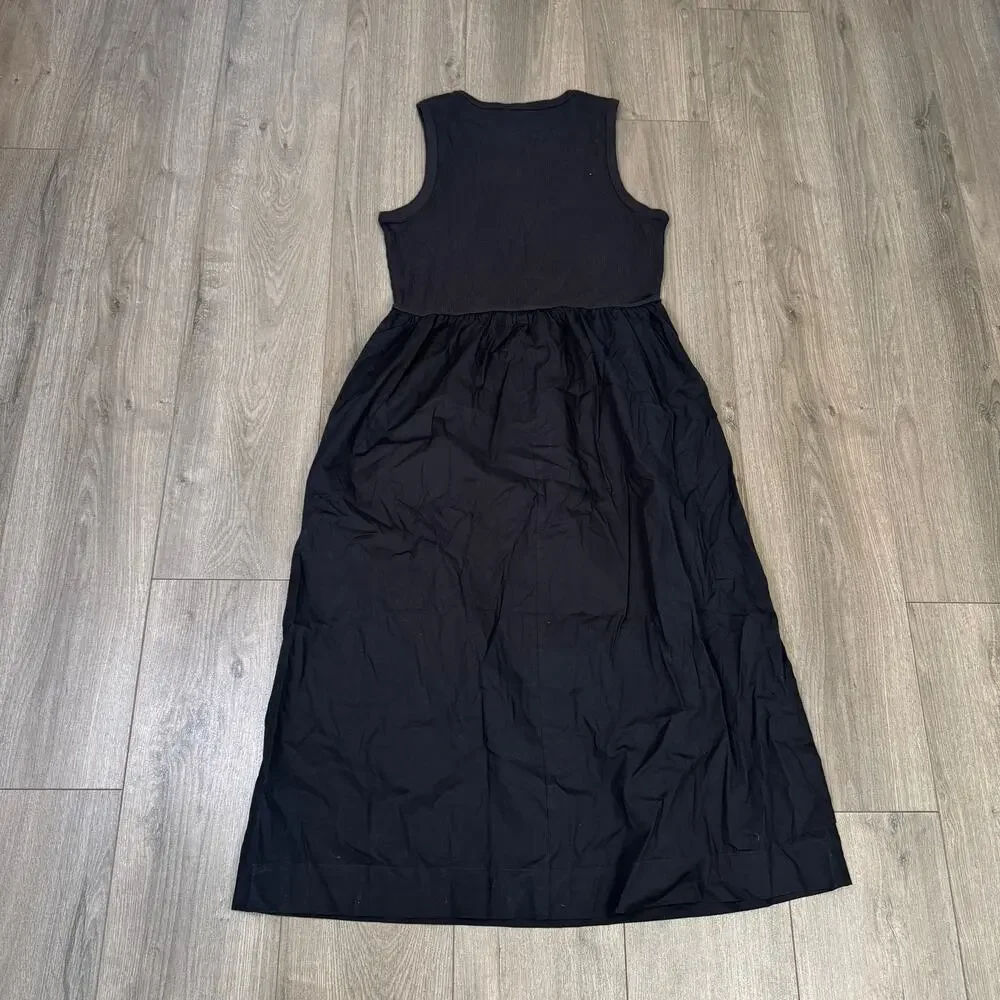 J.Crew Ribbed-Knit Mixy Dress Womens M Black Sleeveless Crew Neck Stretch Midi